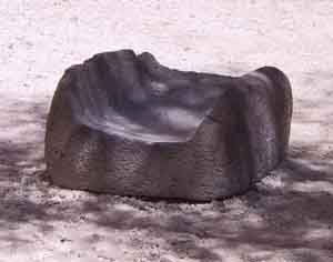 Photo of stone matate used to grind corn and other grains, by David F Menne, all rights reserved